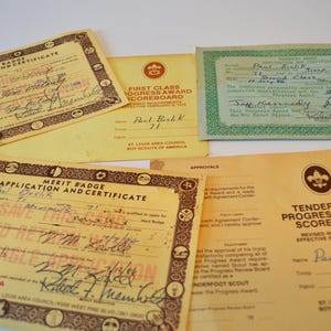 Vintage Boy Cub Scout Award Certificate Cards Ephemera Set of 5
