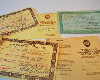 Vintage Boy Cub Scout Award Certificate Cards Ephemera Set of 5