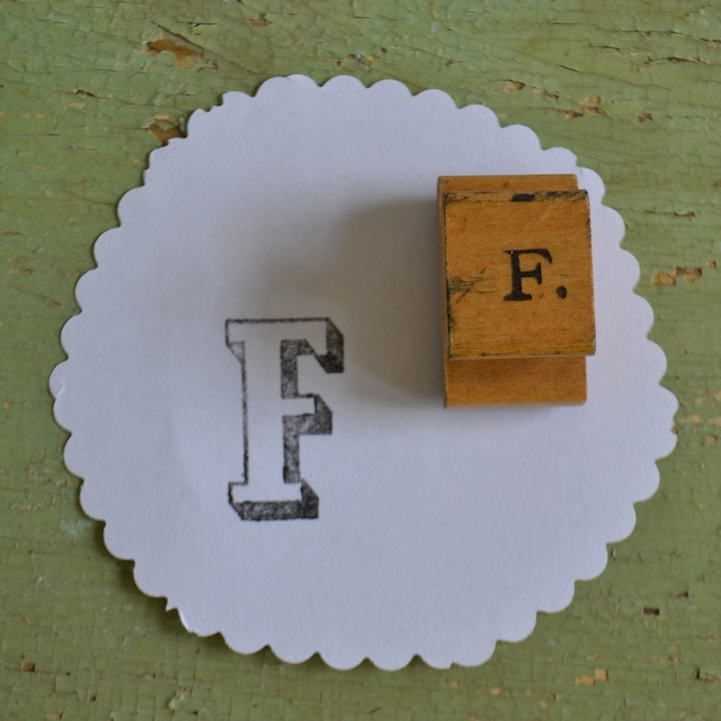 F Vintage Classroom Initial Monogram Letter Wood Handled Rubber Mounted Stamp