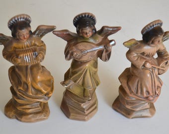 Figuras de ángeles de cerámica navideñas vintage - Juego de 3
