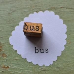 Vintage Educational Classroom Word Wood Manipulé Rubber Mounted Stamp - Bus
