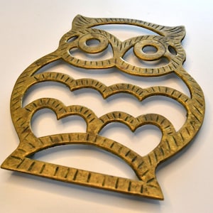 Vintage Boho Owl Kitchen Metal Brass Pot Holder Trivet
