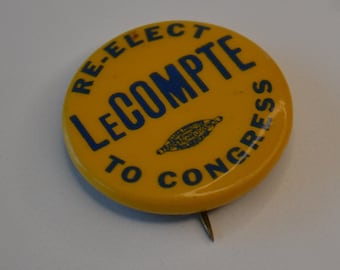 LeCompte For Congress Political Campaign Vintage Pin Pinback Button