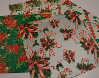 Vintage Holiday Christmas Gift Wrap Wrapping Paper Sheets Assorted Lot of 4