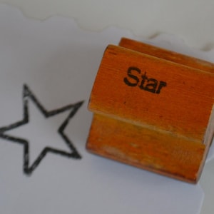 Vintage lehrreiche Klassenzimmer Bild Holz behandelt Gummi montiert Stempel - Stern