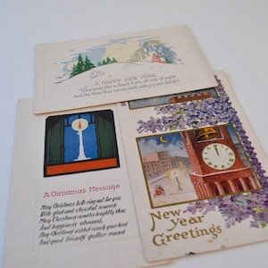 Vintage Ephemera Memory Iconic New Year Christmas Cards Postcards Lot of 3