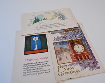 Vintage Ephemera Memory Iconic New Year Christmas Cards Postcards Lot of 3