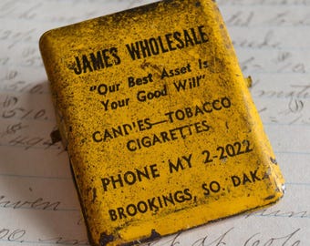 Vintage Advertising Yellow Metal Paper Clip Holder