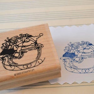 Carimbo de borracha vintage Stampin Up Holiday Natal Papai Noel Trenó Trenó Madeira 1992