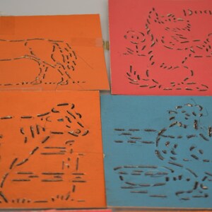 Lote de 6 plantillas vintage de animales de granja hechas de cartón y lápiz
