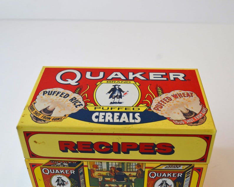 Vintage Quaker Oats Cereals Metal Recipes Index Cards Box Container - Etsy