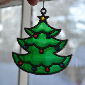 Vintage kerstversiering kerstboom glas-in-lood ornament