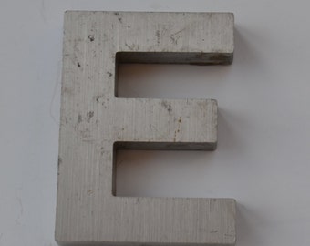 Vintage Salvage Industrial Signage Metal Silver Capital Letter E