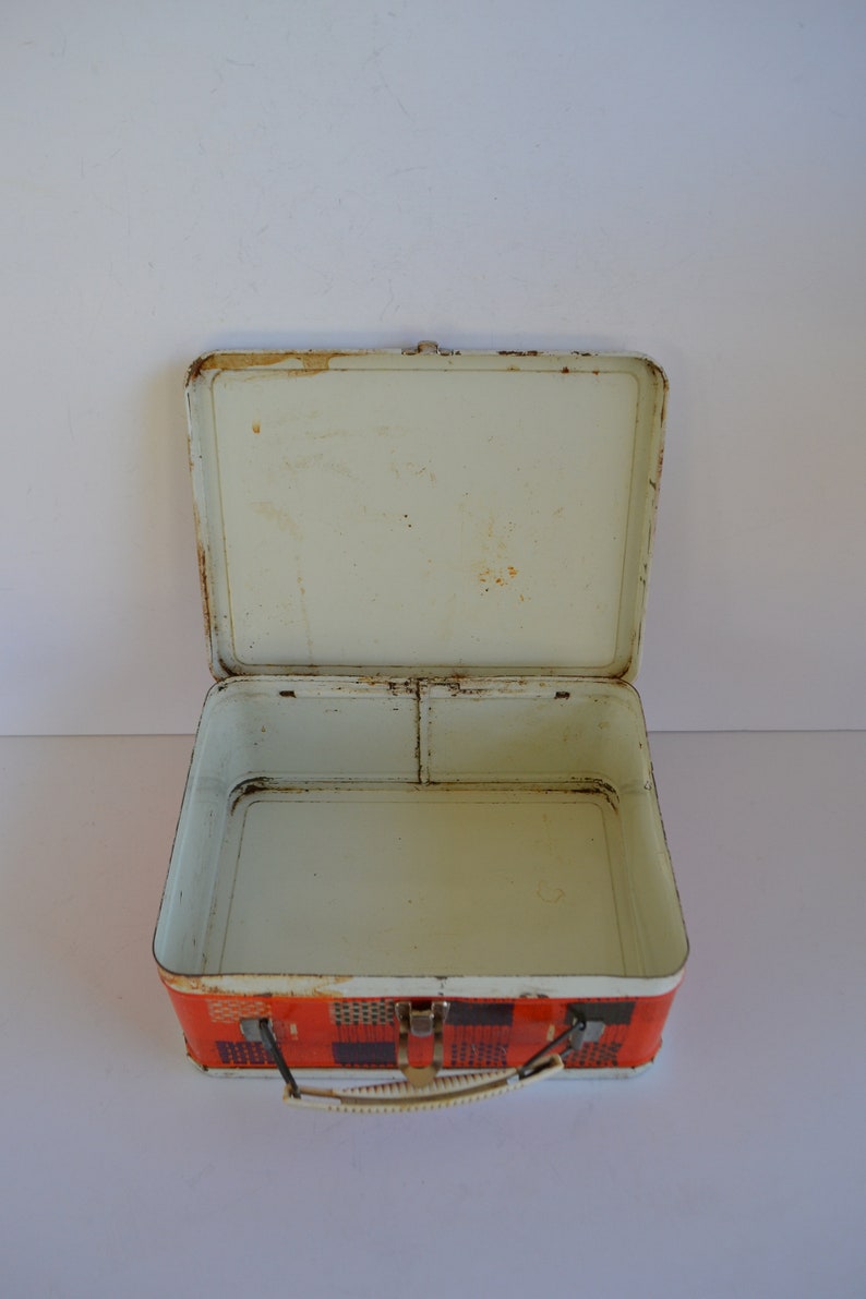 Vintage Colorful Patchwork Design Metal School Work Craft Lunch Box Pail