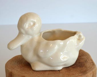 Vintage White Duck Ceramic Plant Planter