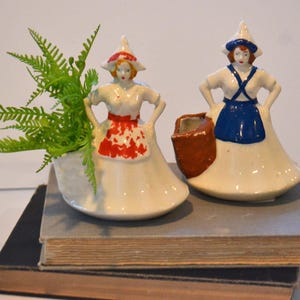 Vintage Spring Dutch Girls Ceramic Small Flower Planters Lot of 2