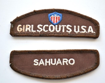 Vintage Girl Scouts Brownies Sahuaro gestickte braune Abzeichen Patches Lot von 2