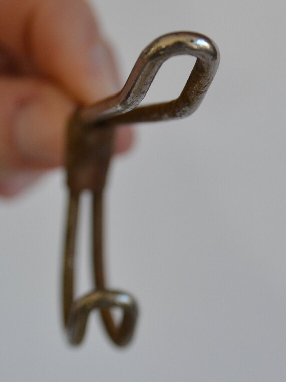 Vintage Salvage Industrial Brass Worn Metal Double Hooks 