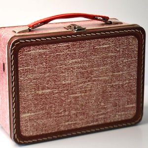 Vintage Western Looking Red Metal School Work Lunch Pail Lunch Box Lunchbox Container
