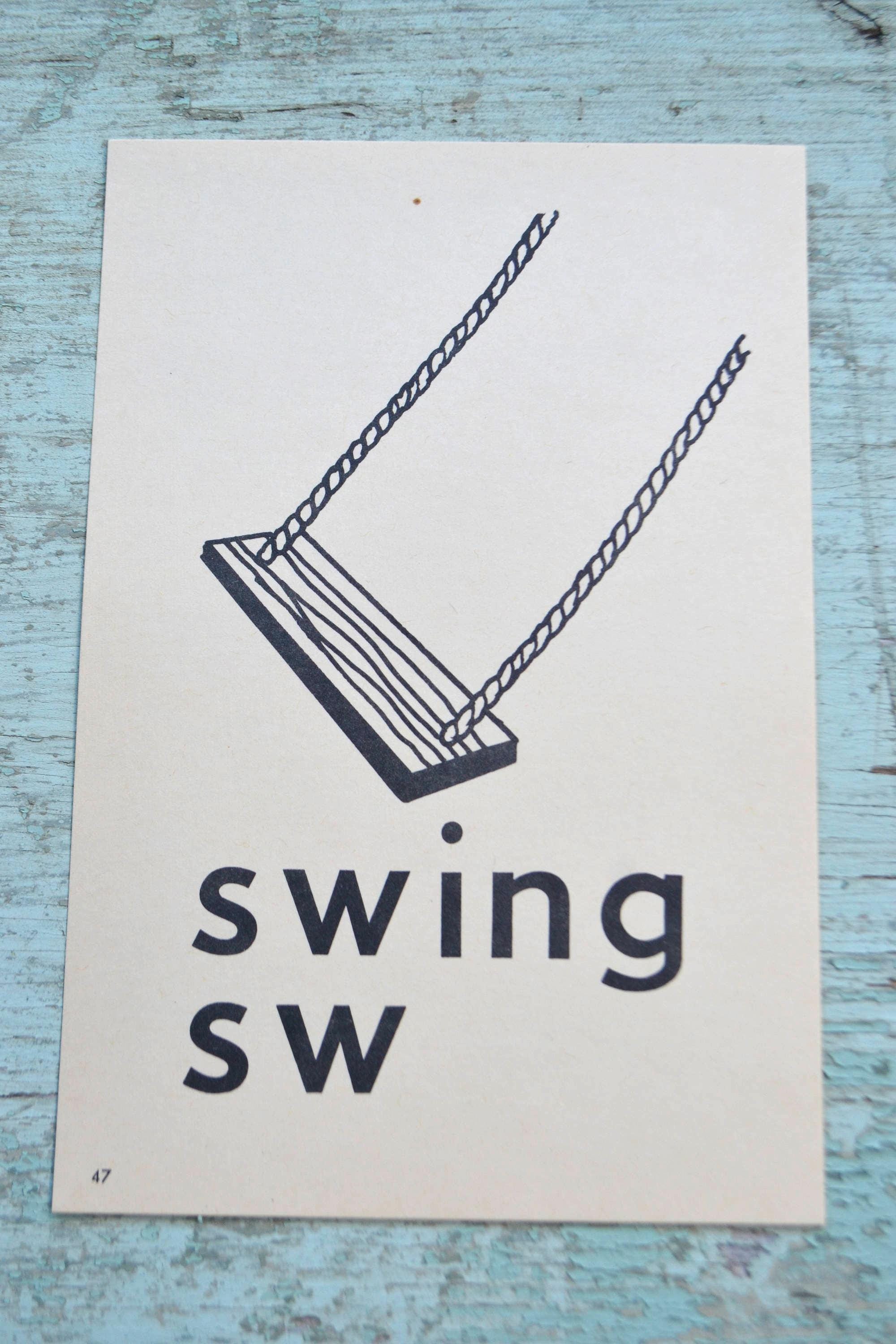 Swing Ride Flashcard Vintage Childrens Art Educational Large Flash Card Picture - Swing - Etsy