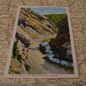 Vintage Ephemera Speicher kultige Andenken Rocky Mountain Nationalpark Colorado St. Vrain Canon Estes Park-Reise-Postkarte