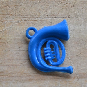 Vintage Plastic Blue French Horn Instrument Jewelry Charm