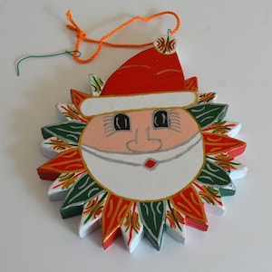 Vintage Handpainted Wood Christmas Holiday Tree Ornament Santa Claus
