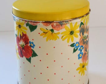 Vintage Retro Midcentury Floral Kitchen Design Metal Food Storage Tin Container Box