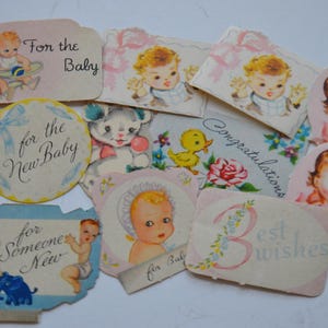 Lote de 13 sellos de correo surtidos para baby shower de recién nacidos, vintage, para niño y niña