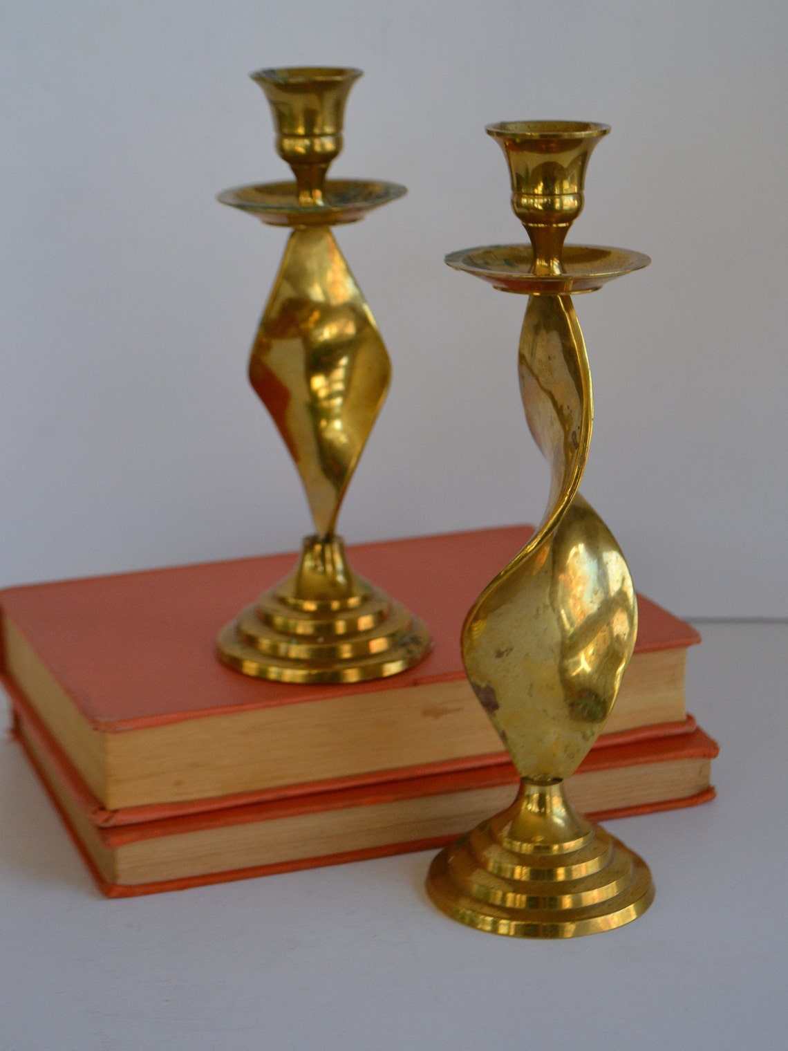 Vintage Spiral Brass Candle Candlestick Holders Set of 2 Etsy