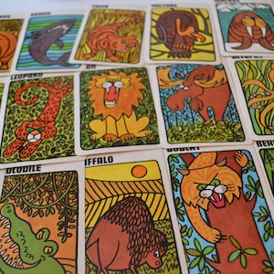 Cartas de jogo de animais variados para crianças pequenas vintage, lote 10