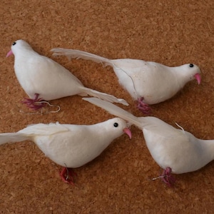 Vintage White Wedding Christmas Tree Doves Birds Ornaments Set of 4