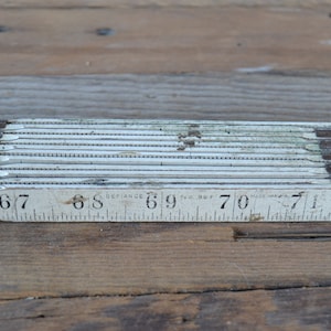 Vintage Defiance Wood White Expandable Foldable Measuring Measurement Ruler Tool