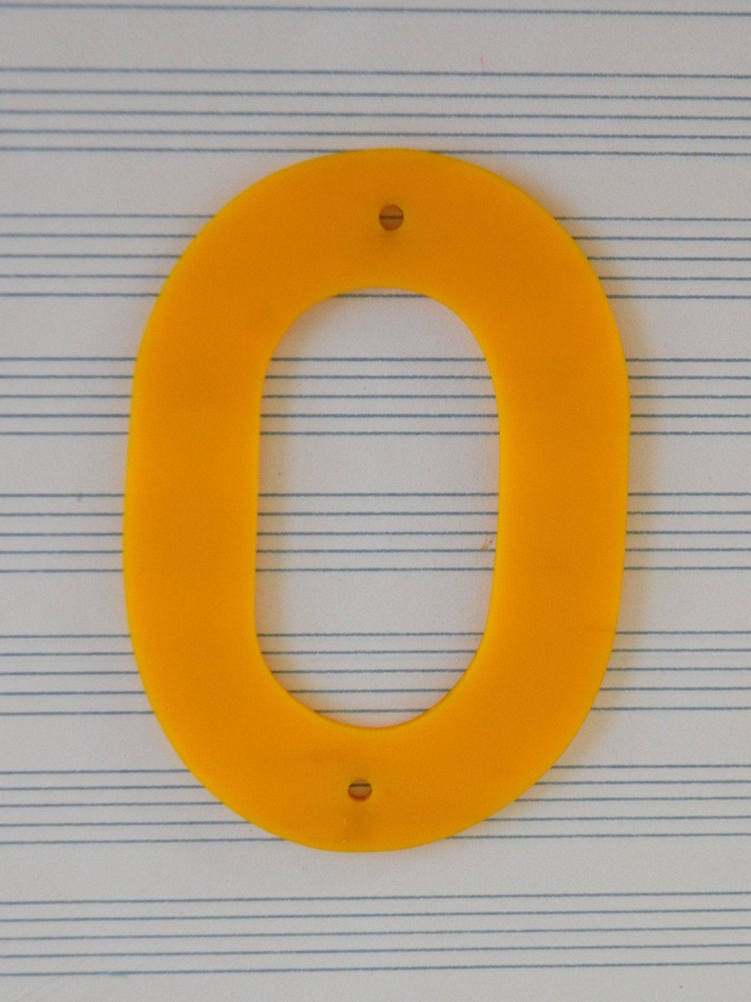 Vintage Salvaged Yellow Acrylic Plastic Signage Capital Lowercase Letter Number o 0