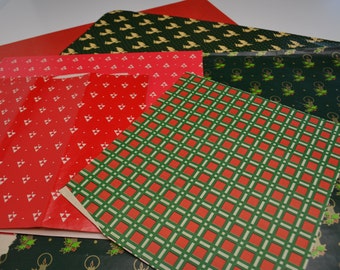 Vintage Holiday Christmas Gift Wrap Wrapping Paper Sheets Assorted Lot of 6