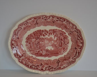 Vintage Mason's Vista Pink England Transferware Large Oval Serving Plate Platter