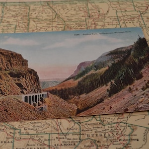 Cartão postal de viagem do Parque Nacional de Yellowstone Golden Gate, lembrança icônica de lembrança vintage efêmera