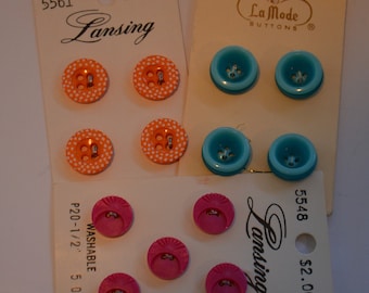 Vintage Lansing La Mode Sewing Craft Buttons Original Cards Lot of 3 Assorted Cards - 13 Buttons