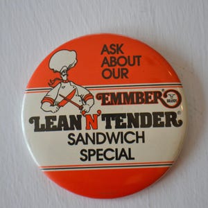 Vintage Emmber Sandwich Food Cooking Large Pin Button