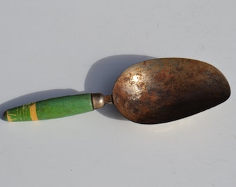 Cuchara de cocina medidora artesanal de Metal con mango de madera verde estilo granja Vintage