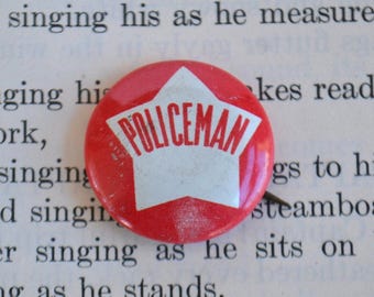 Pin de metal vintage de policía, redondo, rojo y blanco