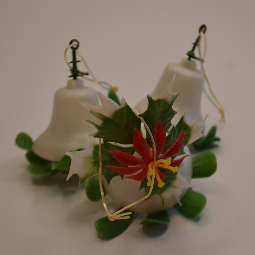Vintage Plastic Christmas Tree Ornaments White Plastic Bells Set of 3