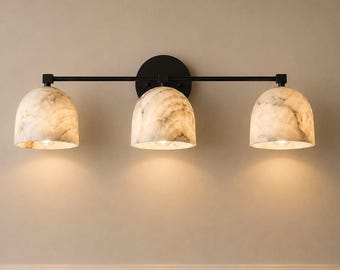 Handmade Natural Alabaster Wall Sconce, Brass Finish, Organic Stone Lighting