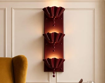 Handcrafted Brass Shell Triple Wall Sconce, Art Deco Hollywood Regency Lighting
