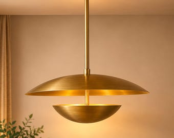 Brass Pendant Light, Modern Mid Century Ceiling Fixture, Hardwired