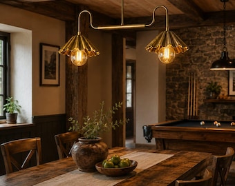Vintage Brass 2-Light Chandelier – Mid-Century Inspired Ceiling Light