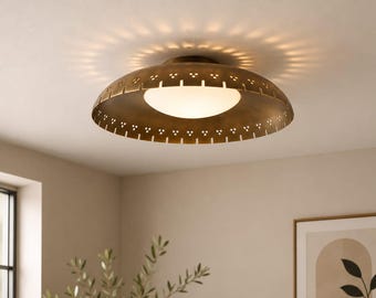 Modern Flush Mount Globe : Perforated Brass Shade