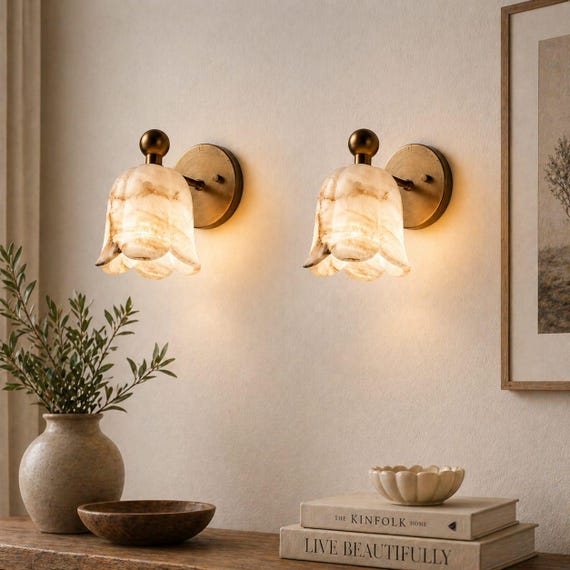 Alabaster Wall Sconce Brass Wall Light Fixture, Vintage Style Wall Lamp, Bedroom Bedside Lighting, Luxury Home Decor Lighting
