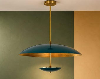 Brass Pendant Light, Modern Mid Century Ceiling Fixture, Hardwired