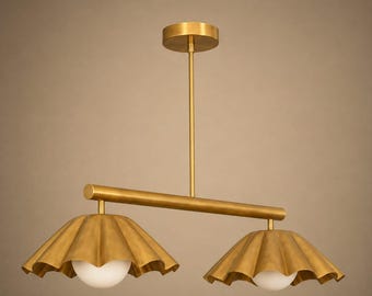 2-Light Mid-Century Modern Raw Brass Orb Sputnik Chandelier